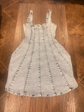 Light Wash Denim Panelled Mini Dress